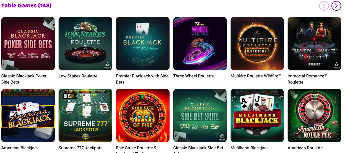 Boo Casino Table games